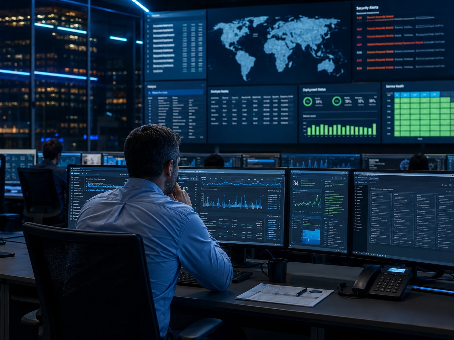 Enterprise software monitoring, security and operations center dashboard
